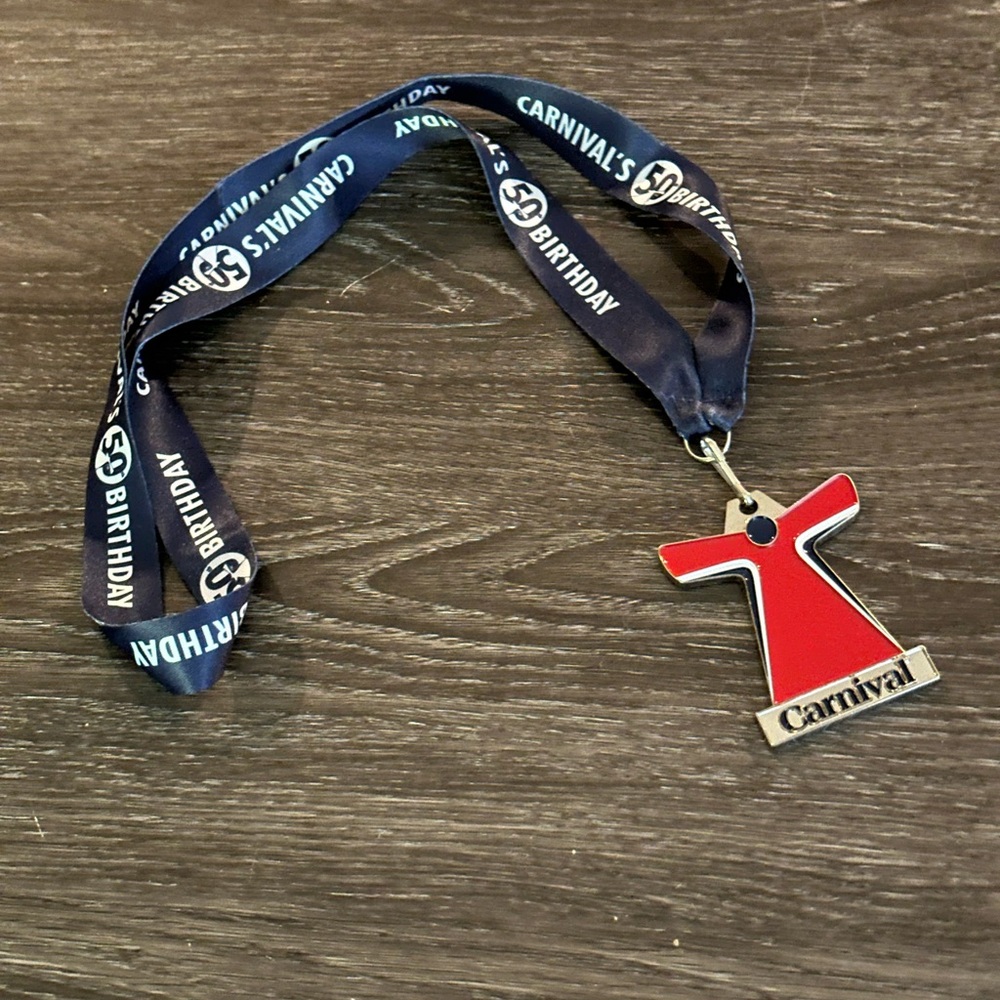Carnival Cruise Line 50th Birthday commemorative lanyard and medal